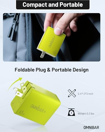 65W USB C Charger Block, 3-Port GaN Fast Wall Charger Power Adapter | 2 USB-C & 1 USB-A, Foldable Plug, PD 3.0 PPS Fast Charging, for iPhone 17/16/15, Galaxy S26/S25, Pixel 10/9, iPad & MacBook - color: Lime Green