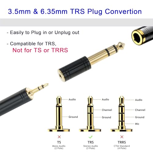 3.5mm Male to 6.35mm Female Stereo Pure Copper Adapter, 1/4 Male to 1/8 Jack Female Adapter, Used for Conversion Headphone Adapter, Electronic Drum/Pianos/Guitars, Black Fashion 4-Pack