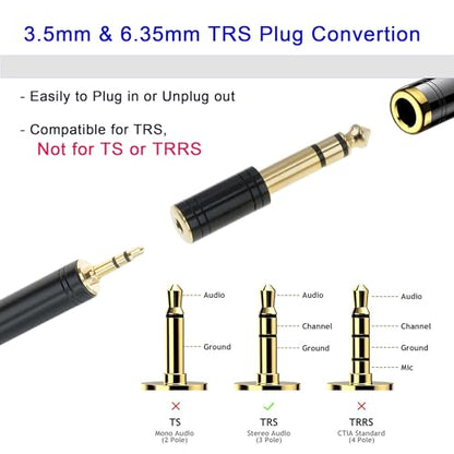 3.5mm Male to 6.35mm Female Stereo Pure Copper Adapter, 1/4 Male to 1/8 Jack Female Adapter, Used for Conversion Headphone Adapter, Electronic Drum/Pianos/Guitars, Black Fashion 4-Pack
