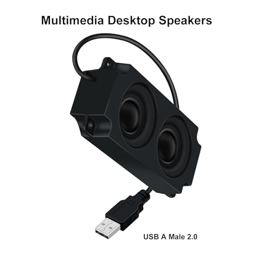 USB Desktop Speakers Dual Output 3W Mini USB Multimedia Bookshelf Speakers 20KHz 30KHz Active Desktop Speakers for Gaming, Music, Computers, Phones, MP3, MP4 (Black, 0.7 m)