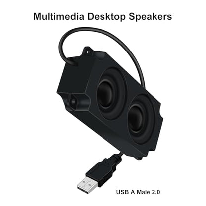 USB Desktop Speakers Dual Output 3W Mini USB Multimedia Bookshelf Speakers 20KHz 30KHz Active Desktop Speakers for Gaming, Music, Computers, Phones, MP3, MP4 (Black, 0.7 m)