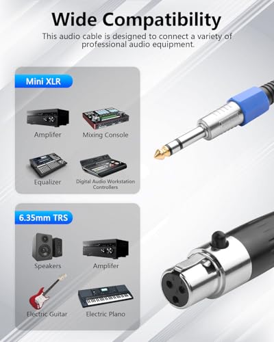 CERRXIAN Mini XLR Female to 6.35 mm 1/4" TRS Male Adapter Coiled Cable, Balanced 1/4" TRS Stereo Male to Mini XLR 3-Pin Female Stereo Audio Adapter - 50cm / 1.64ft - size: 3Pin Mini XLR Female to 6.35 mm 1/4" TRS Male