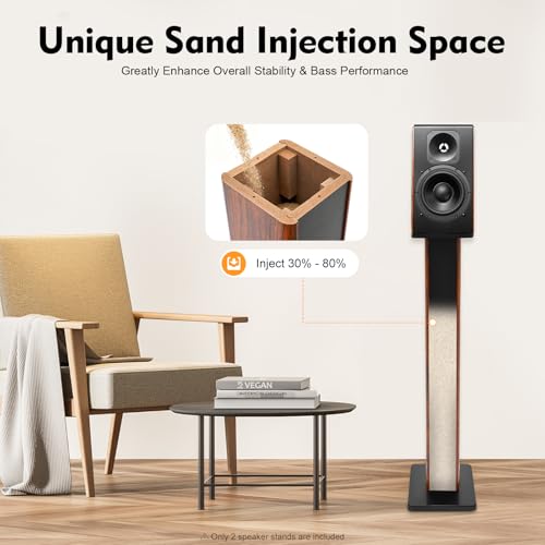 2PCS Bookshelf Speaker Stands, 34'' Universal Floor Speaker Stand Pair, 132 lbs Load Capacity, Dark Wood Grain Finish for Home Theater Bookshelf Speakers and Studio Monitors