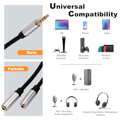 Headphone Splitter 2-Pack, 3.5mm Headphone Mic Splitter for Headset with Separate Audio Microphone Jacks, Compatible for Xbox, PS4, Phone, Laptop, PC (Not for 2 Headphones)