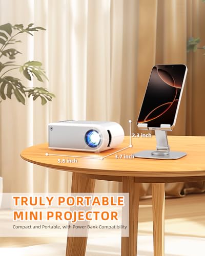 Mini Projector with WiFi and Bluetooth, Outdoor Portable Mini Projector for iPhone Supports 1080P with Built-in Speaker, Movie Projector for Home Theater Compatible with iOS/Android/PC/TV Stick/HDMI
