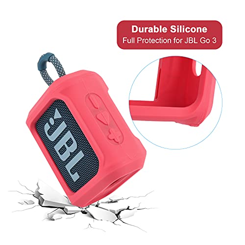 Silicone Case for JBL Go 3 Portable Speaker with Removable Strap for Bike Golf Cart Travel Carrying Case Protective Sleeve Speaker Cover (Red) - color: Red