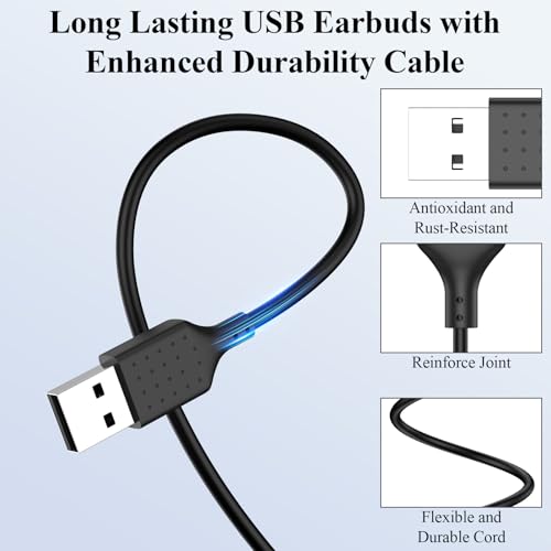 USB Earbuds for PC Laptop Computer with Mic Wired Headphones 7.5FT Black | USB A Headset with Microphone Audio Control Noise Isolating Earphones for Dell for HP Surface Switch Office Zoom Working