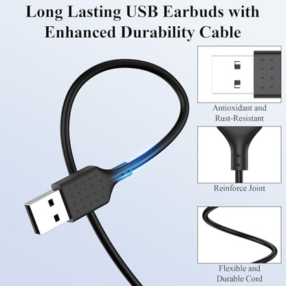 USB Earbuds for PC Laptop Computer with Mic Wired Headphones 7.5FT Black | USB A Headset with Microphone Audio Control Noise Isolating Earphones for Dell for HP Surface Switch Office Zoom Working