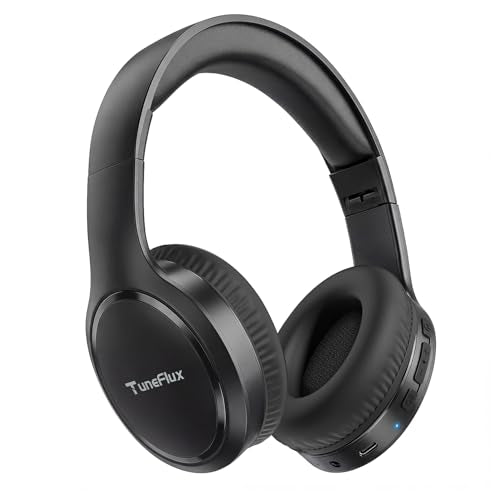 TuneFlux Bluetooth Headphones,70H Playtime Bluetooth 6.0 Wireless Headphones,3 EQ Music Modes Foldable Lightweight Over Ear Headset with Clear Call,HiFi Deep Bass for Home Office Travel (Black) - color: Black