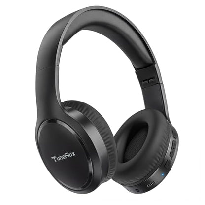 TuneFlux Bluetooth Headphones,70H Playtime Bluetooth 6.0 Wireless Headphones,3 EQ Music Modes Foldable Lightweight Over Ear Headset with Clear Call,HiFi Deep Bass for Home Office Travel (Black) - color: Black