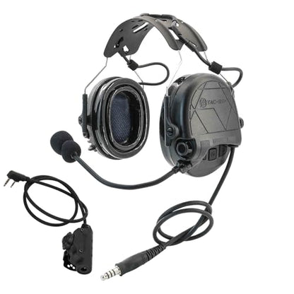 TAC300 Noise Cancelling Tactical Headset, Detachable Headband, 2Pin PTT for Airsoft Hearing Protection - color: Black