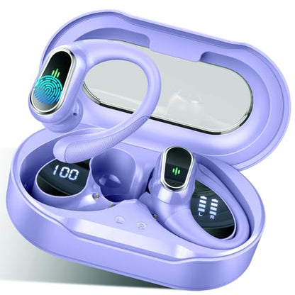 Wireless Earbuds, 2026 Bluetooth 5.4 Headphones Sport, 50Hrs HiFi Stereo Deep Bass Over-Ear buds with ENC Noise Cancelling Mic, IP7 Waterproof & LED Display Earphones with Earhooks for Workout/Running - color: comb blue purple