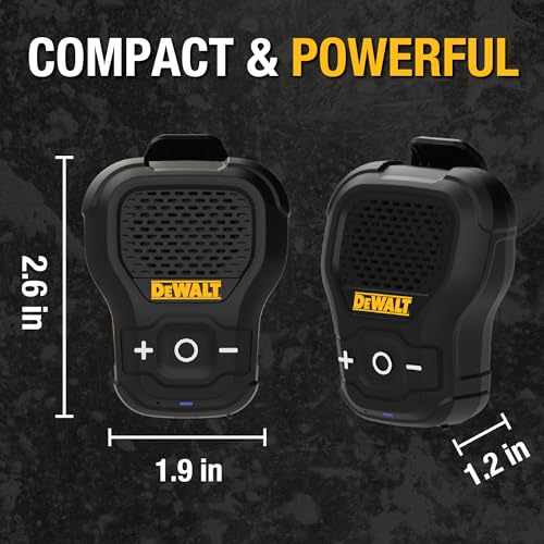 DEWALT Wearable Bluetooth Speaker [Onyx Edition - Black] Clip-On Wireless | Jobsite Pro Water-Resistant Portable Speaker (Non- Magnetic), Mic for Hands-Free Music/Calls, Mini Speakers Bluetooth - color: Black