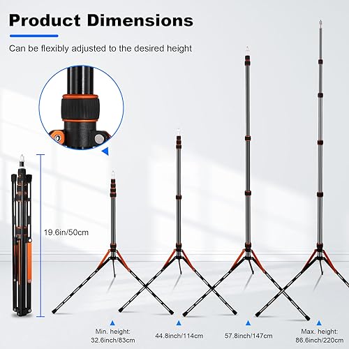 Soopho Portable Photography Light Stand Adjustable 7ft Aluminum Light Tripod Stand with 180° Reversible Leg Reversible Portable Studio Lighting Tripod ，Maximum Height 86.5“/220cm for Flsah Softboxes - color: Gold