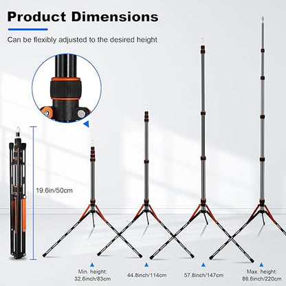 Soopho Portable Photography Light Stand Adjustable 7ft Aluminum Light Tripod Stand with 180° Reversible Leg Reversible Portable Studio Lighting Tripod ，Maximum Height 86.5“/220cm for Flsah Softboxes - color: Gold