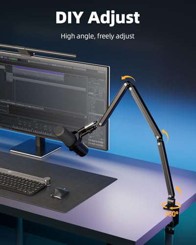 TODI Mic Arm for Lightweight Mics, Microphone Arm Rotatable, Storable Desk Mic Stand for Bear 3LB with Mount Clamp, Mic Stand Boom Arm with Cable Channel with 3/8'' 5/8'' Thread for Podcast, Gaming