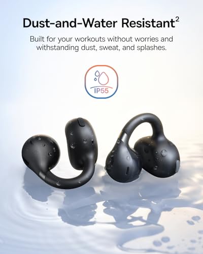 Baseus Bass BC1 Open Ear Earbuds Clip-On Headphones, Open-Ring Comfort with Tri-Curve Snug Clip, Powerful Sound with SuperBass, 4-Mic Clear Calls, IP55 Waterproof, 38H Playtime, Lightweight - color: Space Black