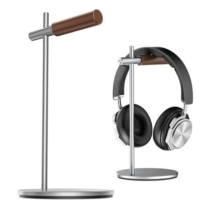 Oak Headphone Stand, Wood Headset Stand for Desk, Universal Holder for Airpods max, Bose, Beats, Gaming, Apple Vision Pro, VR Display Stand (Silver) - color: Silver
