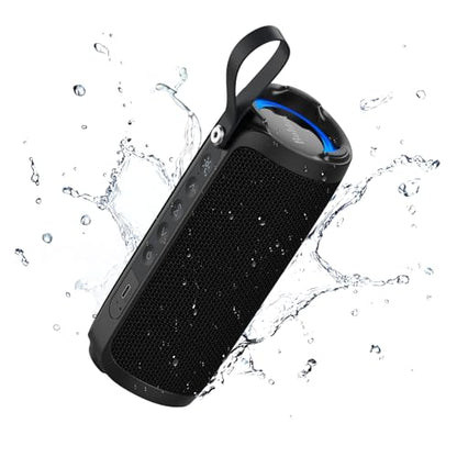 Bobtot Portable Bluetooth Speaker 15W, IPX6, Black | TWS Pairing, 15H Playtime, RGB, Powerful Sound with Dual Bass for Outdoor, Party, Shower, Camping, Travel - color: Black