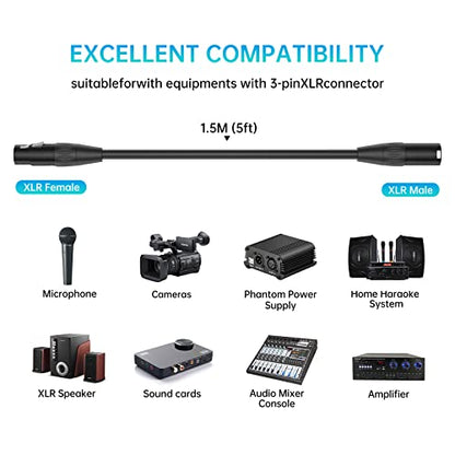 XLR Male to Female Microphone Cable 5ft (Oxygen-Free Copper) - style: 5ft/1.5m 1pack