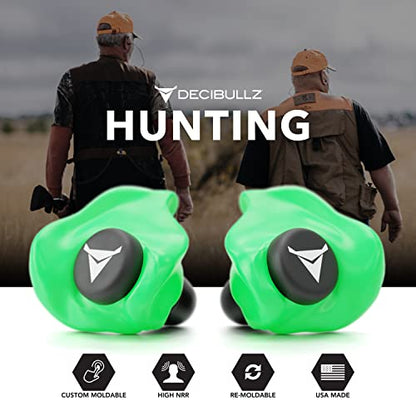 Decibullz - Custom Molded Earplugs, 31dB Highest NRR, Comfortable Hearing Protection for Shooting, Travel, Swimming, Work and Concerts (Green) - color: Green