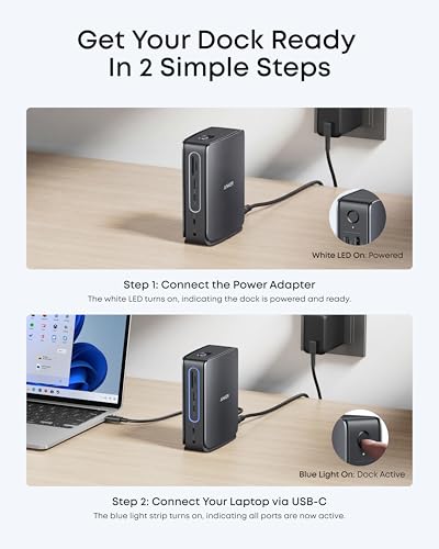 Anker Nano Laptop Docking Station, 13in1 Dock with Detachable 6in1 USBC Hub | 3 Display USB C Dock (2 HDMI+1 DP), 10 Gbps USBC, 3 USBA, Audio, SD/TF, Ethernet, 100W Max PD for Dell/Lenovo/HP Home Office