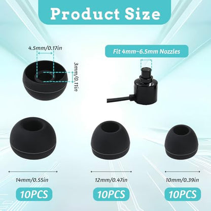 30Pcs Silicone Replacement Earbud Covers Fit Most Earphones Ear Tips(Inner Hole 4mm -6.5mm) Black Ears Cushion Earbuds for in- Ear Headphones Tips Replacement Kit