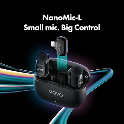 Movo NanoMic Dual Lightning Wireless Microphone for iPhone 14 and Below– Lavalier Mic for iPhone, Great for Vlogging, TikTok, Content Creation