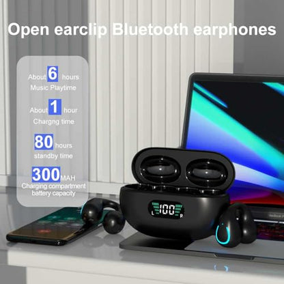 Obbug Clip-On Open Ear Headphones Wireless Bluetooth 5.3 Earbuds with Earhooks 80 Hours Playtime with Charging Case,IPX4 Waterproof Earphones for Running, Walking, Workout(Black) - color: Black