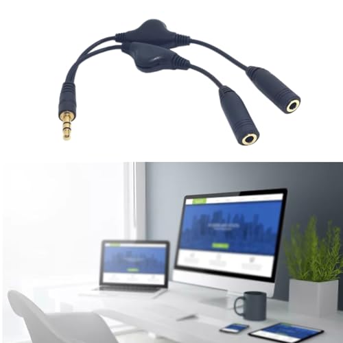 Headphone Splitter 3.5Mm Male to Double Female Headphone Headset Y Splitter Cable with Volumes Control Switches Headset Splitter for Pc, Black