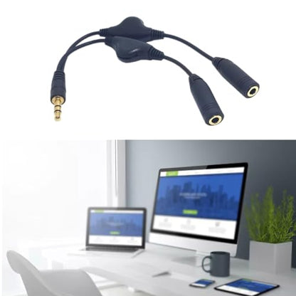 Headphone Splitter 3.5Mm Male to Double Female Headphone Headset Y Splitter Cable with Volumes Control Switches Headset Splitter for Pc, Black