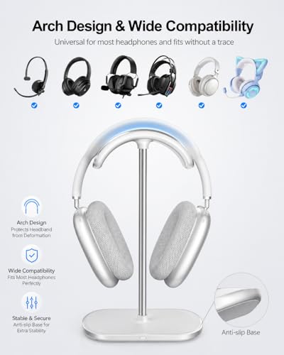 4 in 1 Headphone Stand, Airpod Max Charger Stand with 15W Wireless Charger | Headset Holder for AirPods Max 2/Pro/iWatch/Vision Pro, Charging for iPhone 17/16/15/14/13/12/11/X, Aluminum Alloy Rod, White - color: Cream White