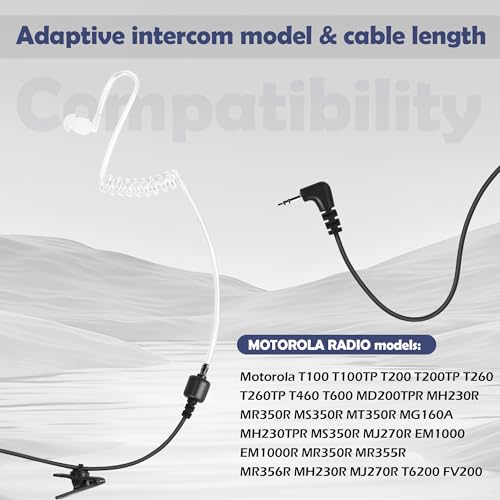 1-Pin 2.5MM Walkie Talkies Earpieces with Mic Covert Air Acoustic Tube Headset for Motorola Talkabout MH230R MR350R T200 T200TP T260 T260TP T600 MT350R Two Way Radio (2 Pack)
