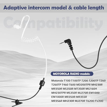 1-Pin 2.5MM Walkie Talkies Earpieces with Mic Covert Air Acoustic Tube Headset for Motorola Talkabout MH230R MR350R T200 T200TP T260 T260TP T600 MT350R Two Way Radio (2 Pack)