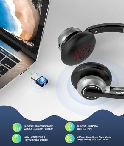 Wireless Headset with Microphone, 2025 New V5.3 Headset with USB Dongle, Computer Headphones QCC3034 CVC8.0 Noise Cancelling Technology & 30H Worktime, Mute Button for Home Office Skype