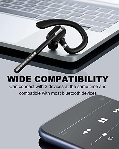 Pointcinco Bluetooth Headset V5.1, Wireless Headset with Battery Display Charging Case, Bluetooth Earpiece with Noise Canceling Mic for Driving, Office, Business, Compatible with Cell Phone and PC