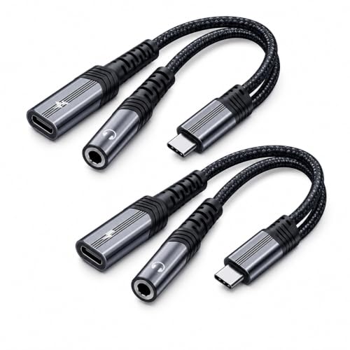 USB C to 3.5mm Headphone and Charger Adapter 2 Pack, 2 in-1 USB C PD 3.0 Charging Port to Aux Audio Jack and Fast Charging Dongle Cable Cord for iPhone 17 Iphone16, iPhone 15, Galaxy - size: 2-Pack