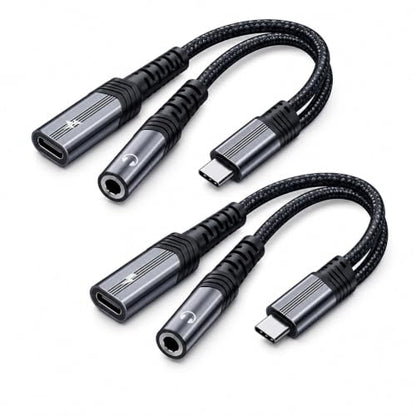 USB C to 3.5mm Headphone and Charger Adapter 2 Pack, 2 in-1 USB C PD 3.0 Charging Port to Aux Audio Jack and Fast Charging Dongle Cable Cord for iPhone 17 Iphone16, iPhone 15, Galaxy - size: 2-Pack
