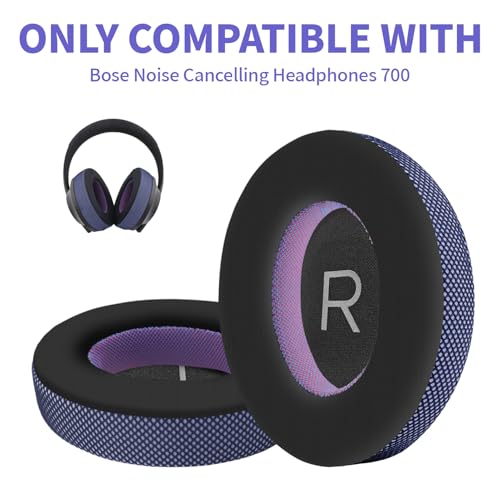 Upgraded Replacement Ear Pads for Bose 700 Noise Cancelling (NC700) - Cooling Gel Replacement Ear Pads, Ice Silk Fabric Memory Foam, Added Thickness, Extra Durable Ear Cushions–Black/Purple - color: Black/Purple