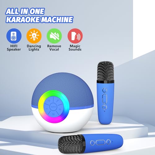 Mgaolo Mini Karaoke Machine for Kids Adults,Portable Bluetooth Speaker with 2 Wireless Microphones,Gift Toys with MP3 Player for Boys Girls 3-12 Year Old Birthday Family Home Party Present (Blue) - color: Blue 2mic