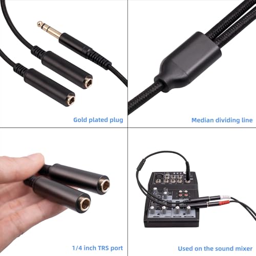 1/4 TRS Stereo Audio Cable for Guitar or Mixer with Jack Output, 1 FT, 2 Pack, Black, Splitter Y Adapter, 6.35mm Male to Dual 6.35mm Female Jack Cable - size: 1 FT 2 Pack, style: 1/4 TRS Stereo Audio Cable