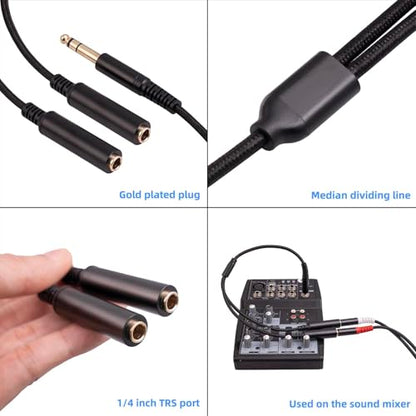 1/4 TRS Stereo Audio Cable for Guitar or Mixer with Jack Output, 1 FT, 2 Pack, Black, Splitter Y Adapter, 6.35mm Male to Dual 6.35mm Female Jack Cable - size: 1 FT 2 Pack, style: 1/4 TRS Stereo Audio Cable