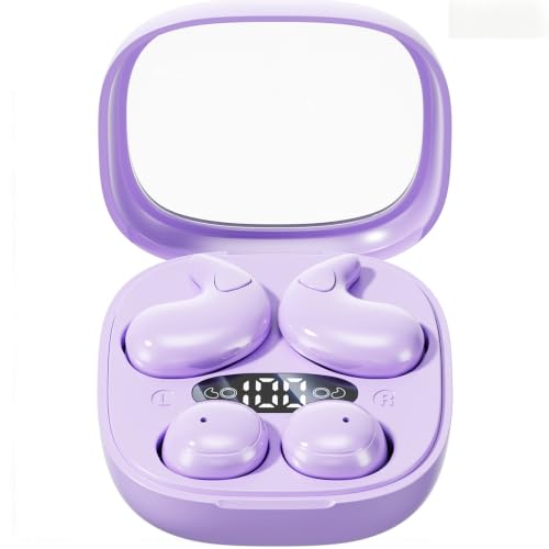 Flat Sleep Earbuds for Side Sleepers, Invisible Mini Earbuds for Small Ear Canals, Bluetooth 5.4, 66H Battery, Noise Blocking, Waterproof, LED Display for Sleep, Work & Travel-Plum