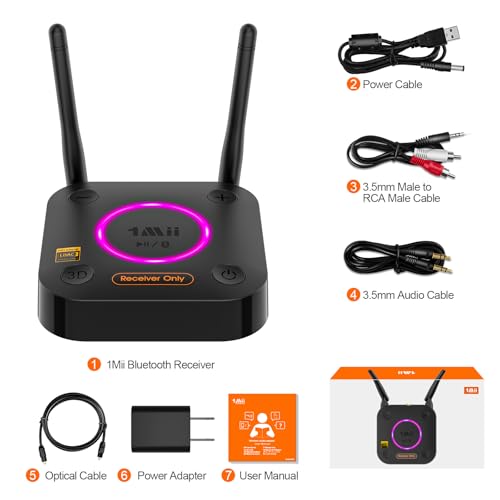 1Mii B06Ultra Bluetooth 5.3 Receiver with LDAC for Hi-Res Wireless Audio, HiFi Bluetooth Audio Adapter w/Audiophile DAC, 3D Surround aptX HD Low Latency, Optical AUX 3.5mm Coaxial for Home Stereo - color: B06Ultra Black