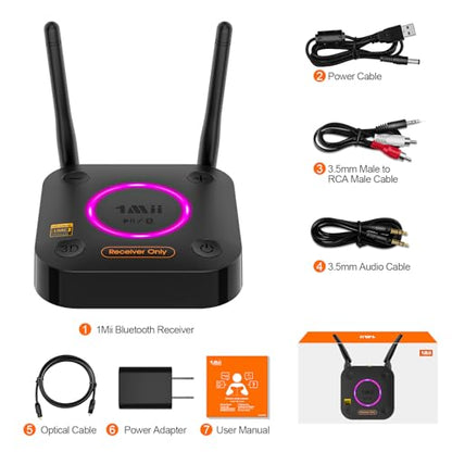 1Mii B06Ultra Bluetooth 5.3 Receiver with LDAC for Hi-Res Wireless Audio, HiFi Bluetooth Audio Adapter w/Audiophile DAC, 3D Surround aptX HD Low Latency, Optical AUX 3.5mm Coaxial for Home Stereo - color: B06Ultra Black
