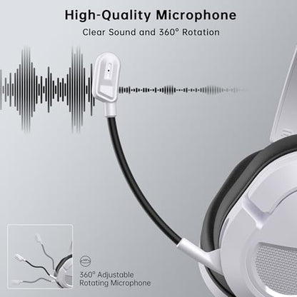 AOC Wired Gaming Headset for Xbox, PS5, PC, HD Mic, Stereo Bass, 79in Cable | 207g 초경량, 인라인 컨트롤, 부드러운 귀마개, 3.5mm 스플리터가 있는 게이밍 헤드폰, 게이머 선물 - color: 화이트.