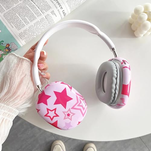 Case Compatible with AirPods Max Headphones, Soft TPU Cute Pink Star Pattern Anti-Scratch Protective Ear Cup Covers Headphone Cases for Woman Kids - color: pink stars