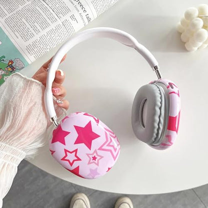 Case Compatible with AirPods Max Headphones, Soft TPU Cute Pink Star Pattern Anti-Scratch Protective Ear Cup Covers Headphone Cases for Woman Kids - color: pink stars
