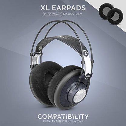 BRAINWAVZ XL Large Velour Replacement Memory Foam Earpads - Suitable For Many Other Large Over The Ear Headphones - Sennheiser, AKG, HifiMan, ATH, Philips, Fostex, Sony - color: Velour Black