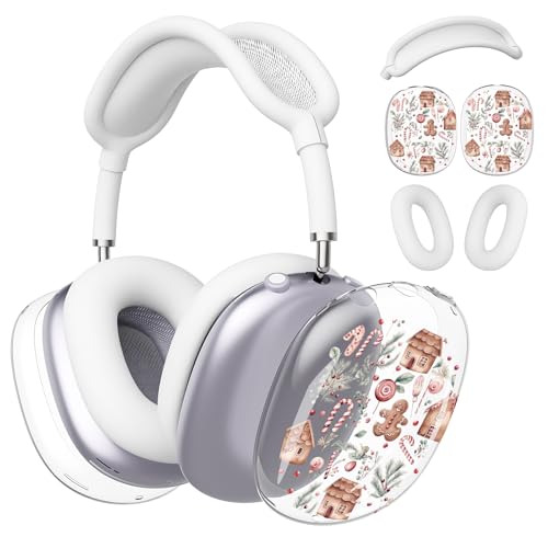 for AirPods Max Headphones Christmas Ear Covers for AirPods Max 2 | Gingerbread Man Clear Ear Cups Cover | White Silicone Ear Pad Case Headband Cover for Apple AirPods Max 2/1 (2026/2024/2020) - color: Gingerbread Man B/White
